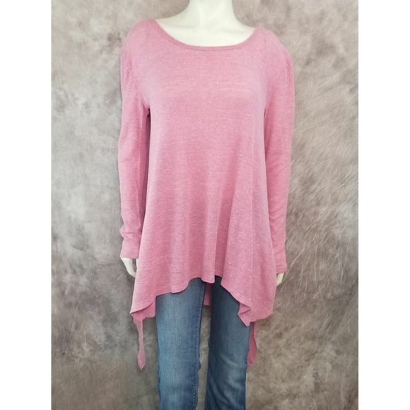 We The Free Free People M Asymmetrical Thermal Shirt Top Pale Red Scoopneck Boho - Picture 6 of 7